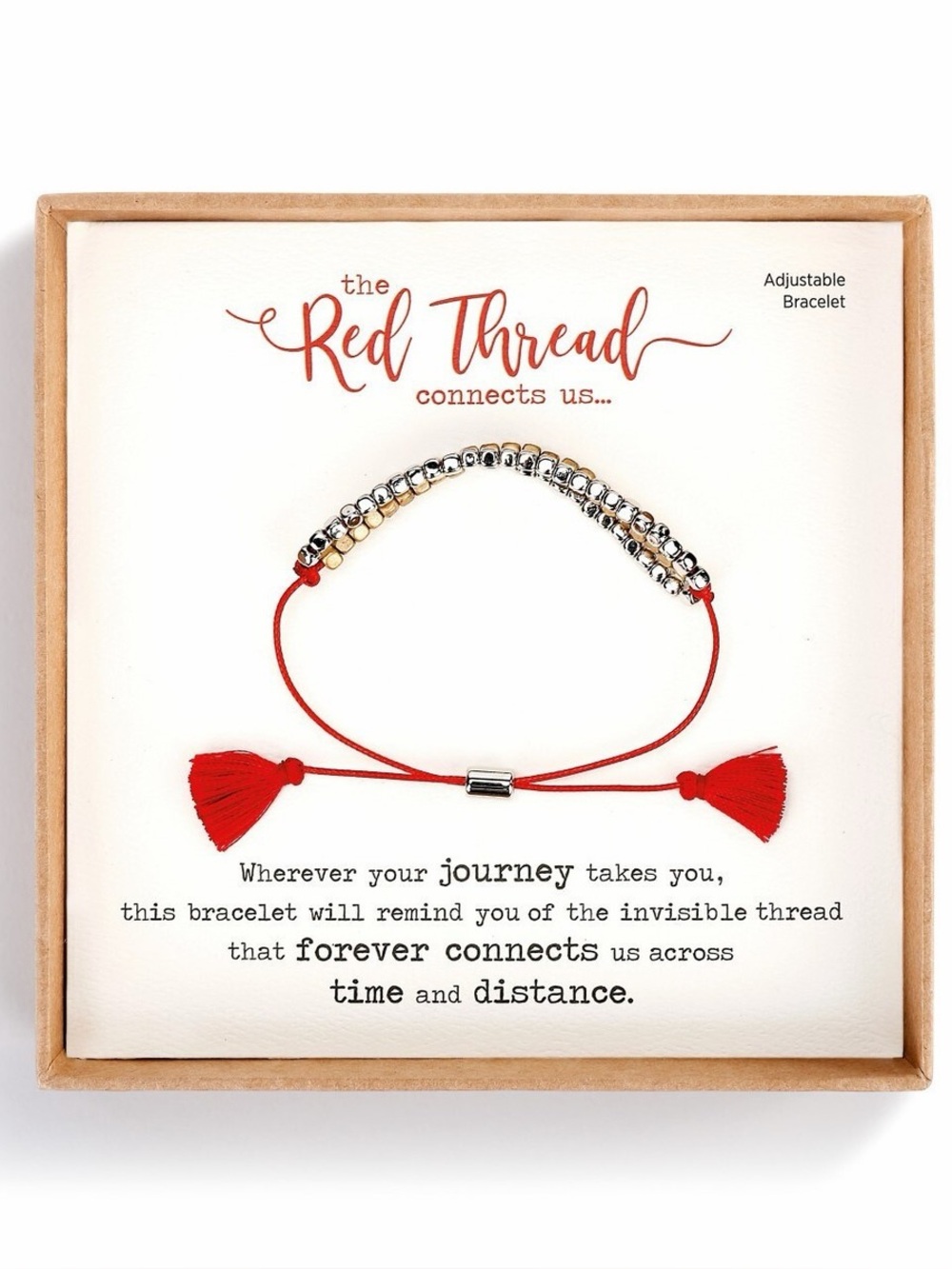 The Red Thread Love/Friendship Adjustable Bracelet Set - Red and Silver NWT